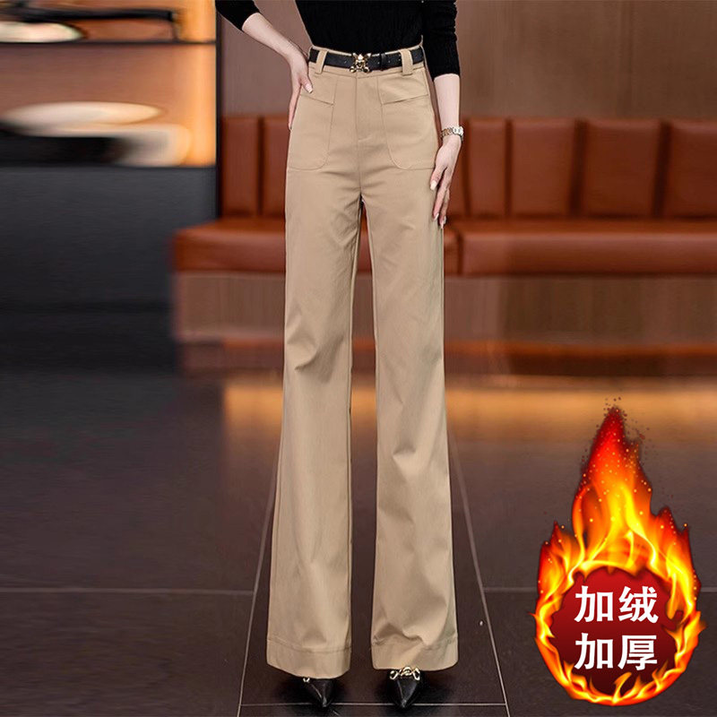 啄木鸟西装微喇阔腿裤女春秋冬季新款高腰休闲加绒显瘦直筒裤子