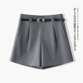 短裤 外穿中裤 女2026春夏季 a字阔腿裤 新款 啄木鸟灰色休闲西装