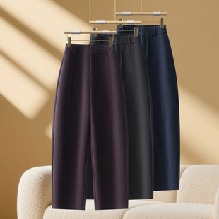 啄木鸟垂感毛呢弯刀糯米裤女秋冬小个子高腰修身九分哈伦裤