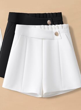 啄木鸟黑色西装短裤女夏季外穿2026新款高腰显瘦女款宽松A字裤子