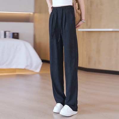 啄木鸟冰丝阔腿裤女夏季薄款2026新款松紧高腰垂感休闲裤直筒裤子