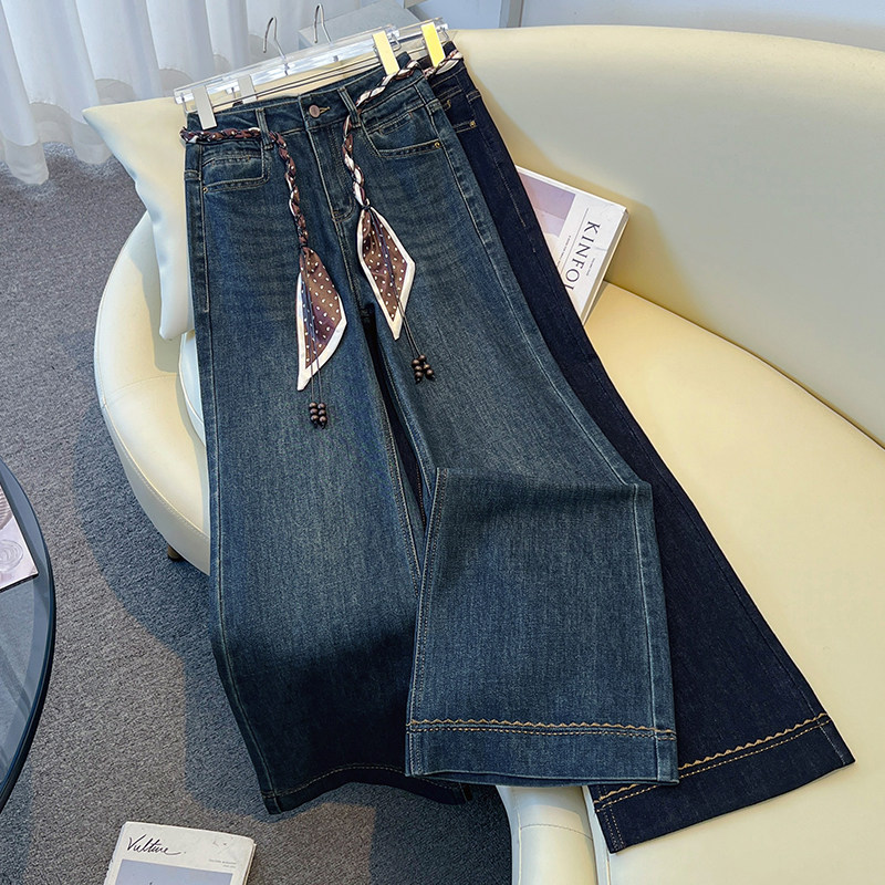 啄木鸟高腰窄版阔腿牛仔裤女秋冬流行爆款宽松直筒小个子九分裤