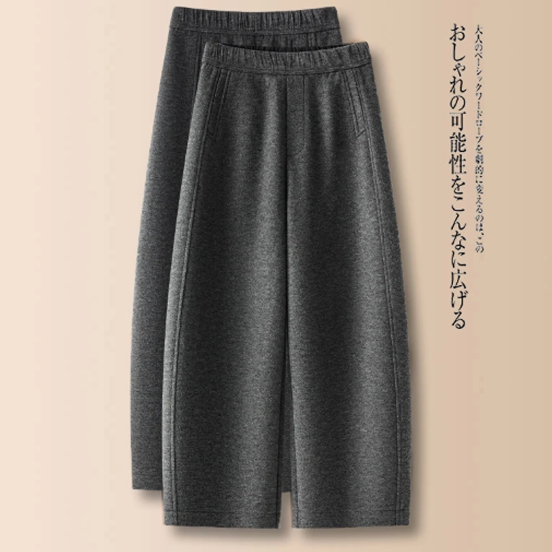 啄木鸟毛呢九分弯刀裤女春秋新款松紧高腰宽松直筒香蕉裤冬季加绒