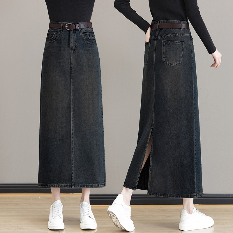 啄木鸟复古牛仔长裙女秋冬高腰显瘦一步裙中长款加绒包臀半身裙,女装/女士精品,半身裙,淘宝优惠券,粉丝福利购,淘宝优惠卷