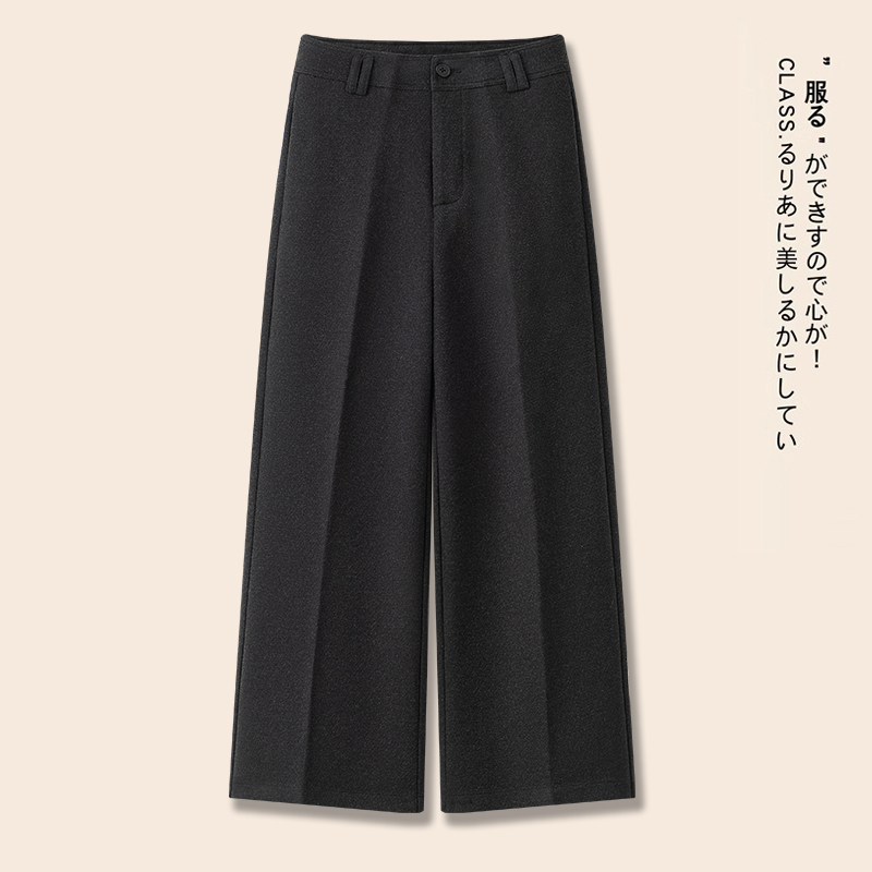 啄木鸟保暖秋冬阔腿裤垂感黑色垂顺感裤子宽松休闲裤