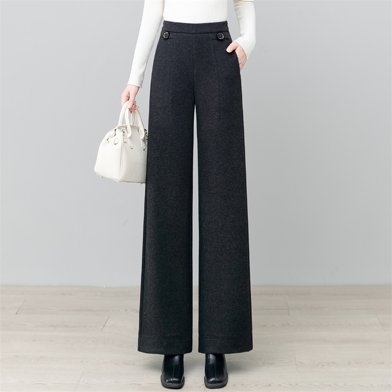 啄木鸟杏色休闲阔腿裤女秋冬高腰时尚宽松垂坠感直筒西装裤