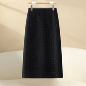 啄木鸟小香风毛呢半身裙女秋冬粗花呢冬裙直筒包臀裙亮片a字裙