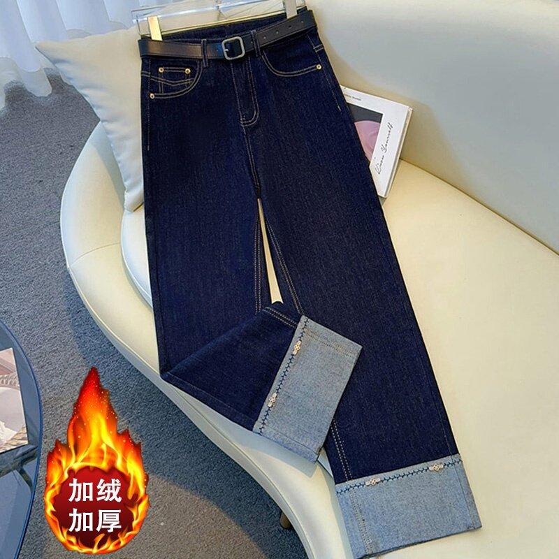 啄木鸟丹宁蓝九分牛仔裤女秋冬新款爆款显瘦直筒裤加绒拼接烟管裤,女装/女士精品,牛仔裤,淘宝优惠券,粉丝福利购,淘宝优惠卷