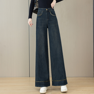啄木鸟牛仔阔腿裤女春秋款冬季裤子高腰加绒垂感宽松直筒裤