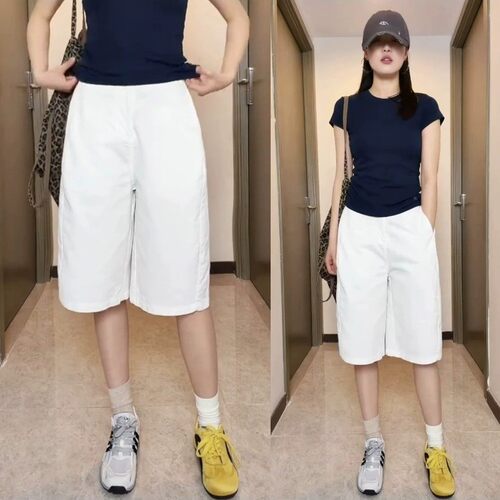 啄木鸟宽松五分短裤女2026新款夏季薄款花苞裤高腰显瘦休闲裤中裤