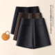 啄木鸟秋冬高腰通勤韩版 包臀毛呢 气质短裤 黑色女秋冬西装 短裤
