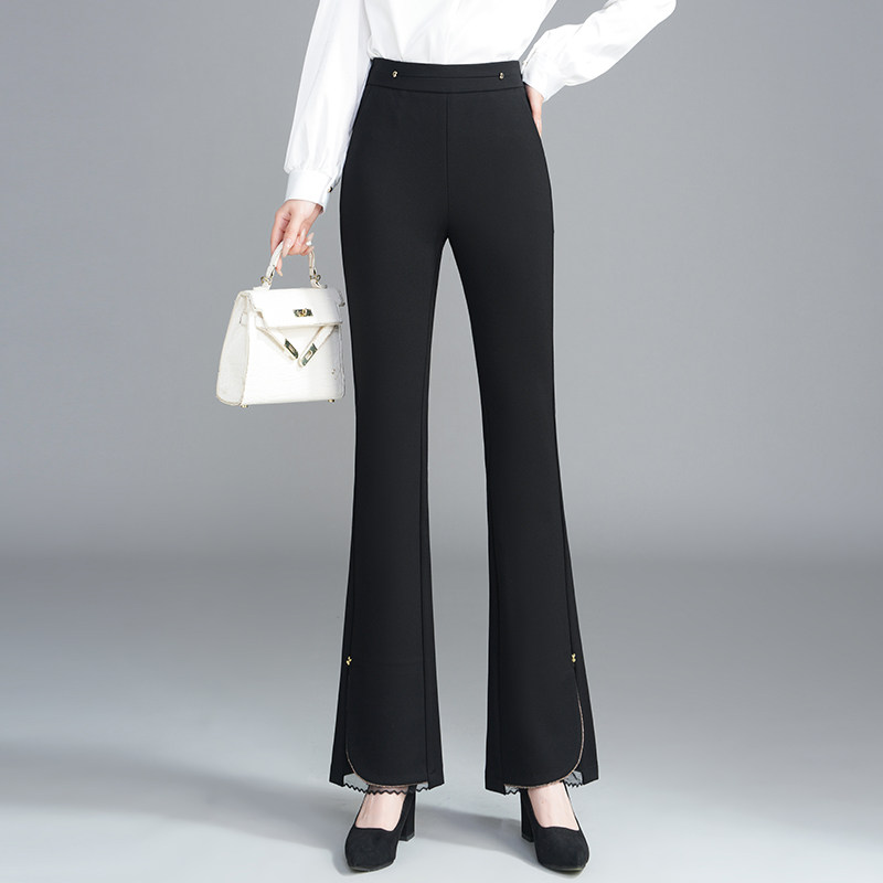 啄木鸟黑色侧开叉微喇裤春秋新款高腰显瘦弹力修身直筒裤西装裤,女装/女士精品,休闲裤,淘宝优惠券,粉丝福利购,淘宝优惠卷