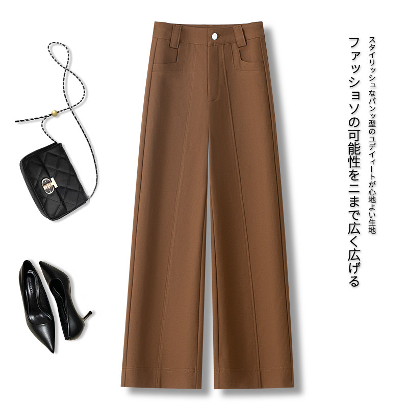 啄木鸟高腰时尚百搭休闲裤女2025秋季宽松卡其色阔腿裤垂感显瘦