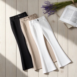 啄木鸟高腰微喇裤女春秋季新款修身显瘦气质喇叭裤百搭休闲小西裤