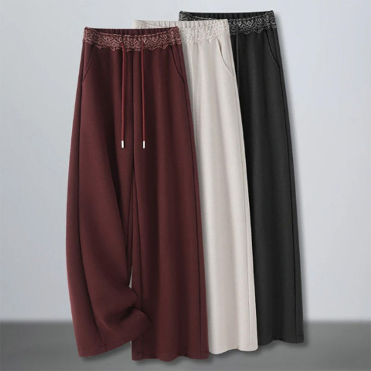 啄木鸟设计感松紧腰休闲裤女2025新款宽松显瘦慵懒风加厚阔腿裤