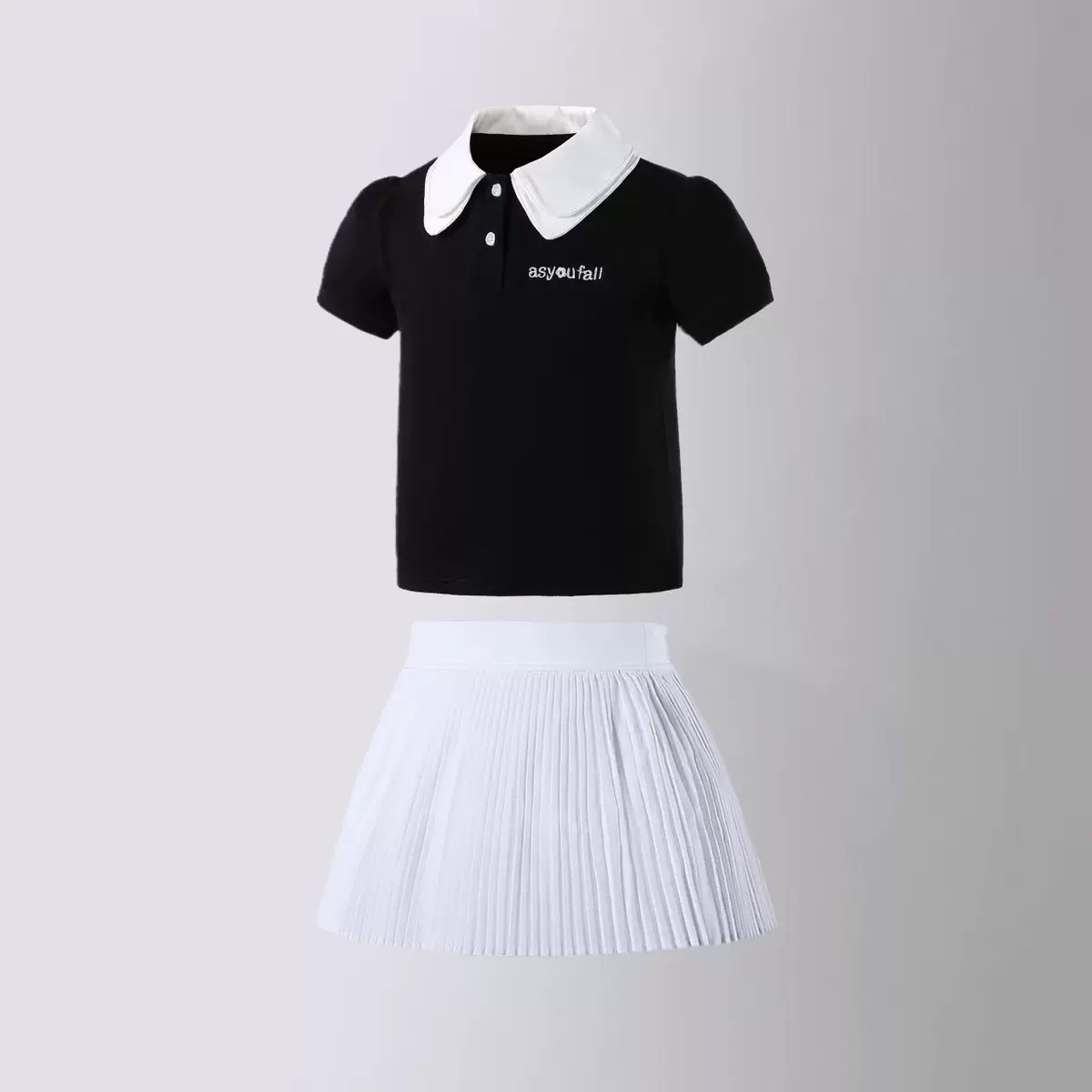 儿童高尔夫套装女孩服装韩版网球休闲运动POLO衫无袖上衣百褶裙子图片