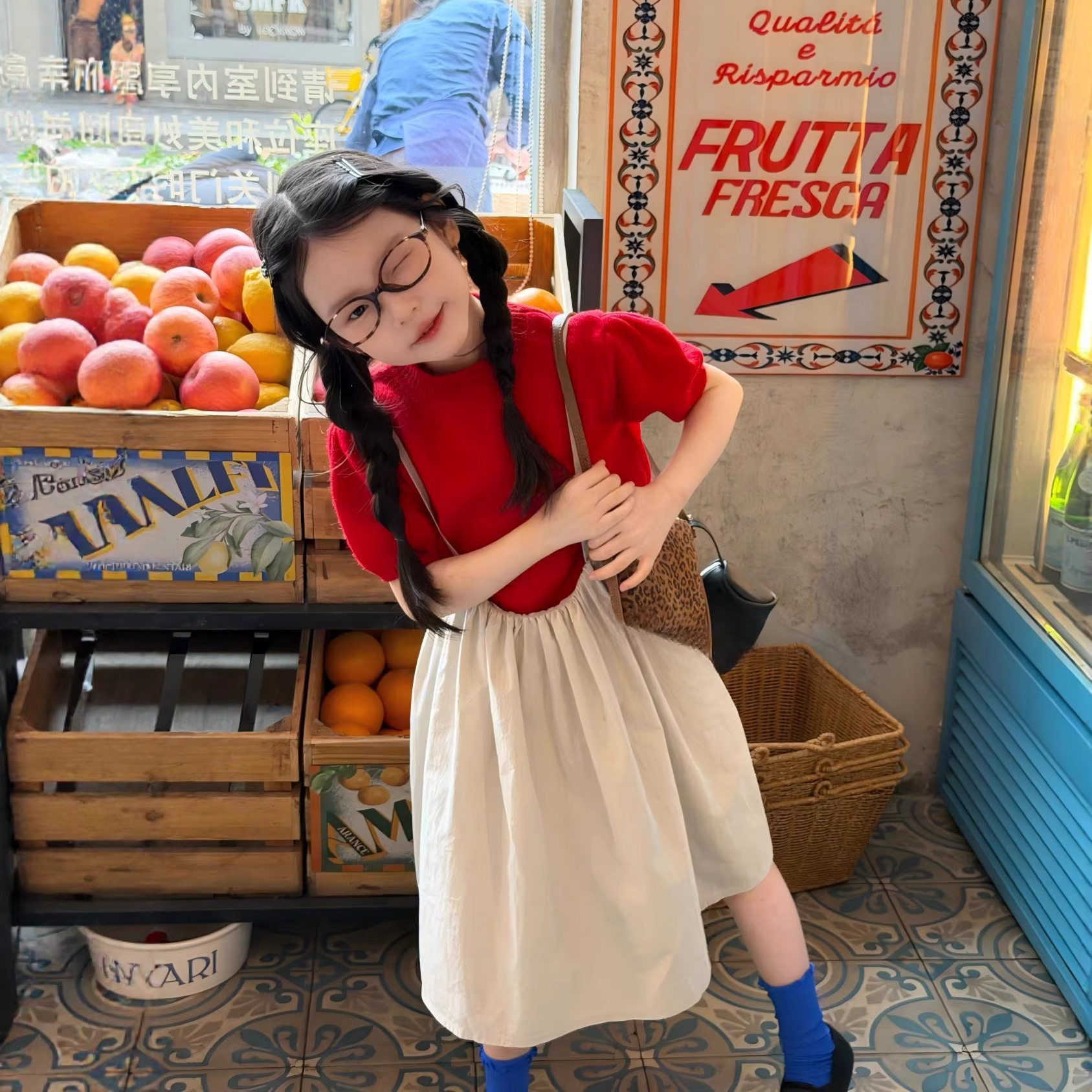 韩国童装春款新女童吊带连衣裙纯色针织打底衫儿童裙套