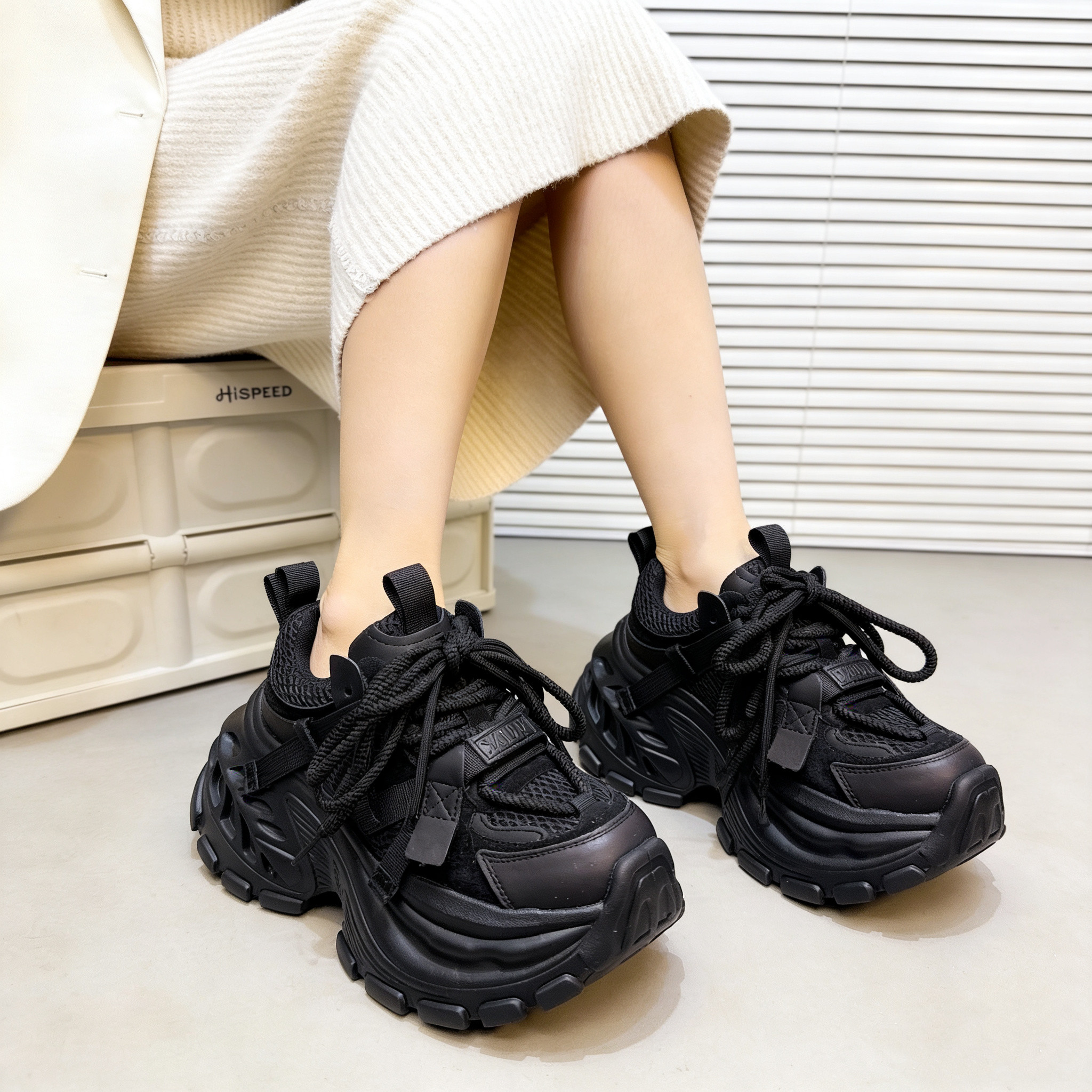 欧货真皮系带松糕厚底老爹鞋女2026新款百搭小个子增高休闲运动鞋,女鞋,时装靴,淘宝优惠券,粉丝福利购,淘宝优惠卷