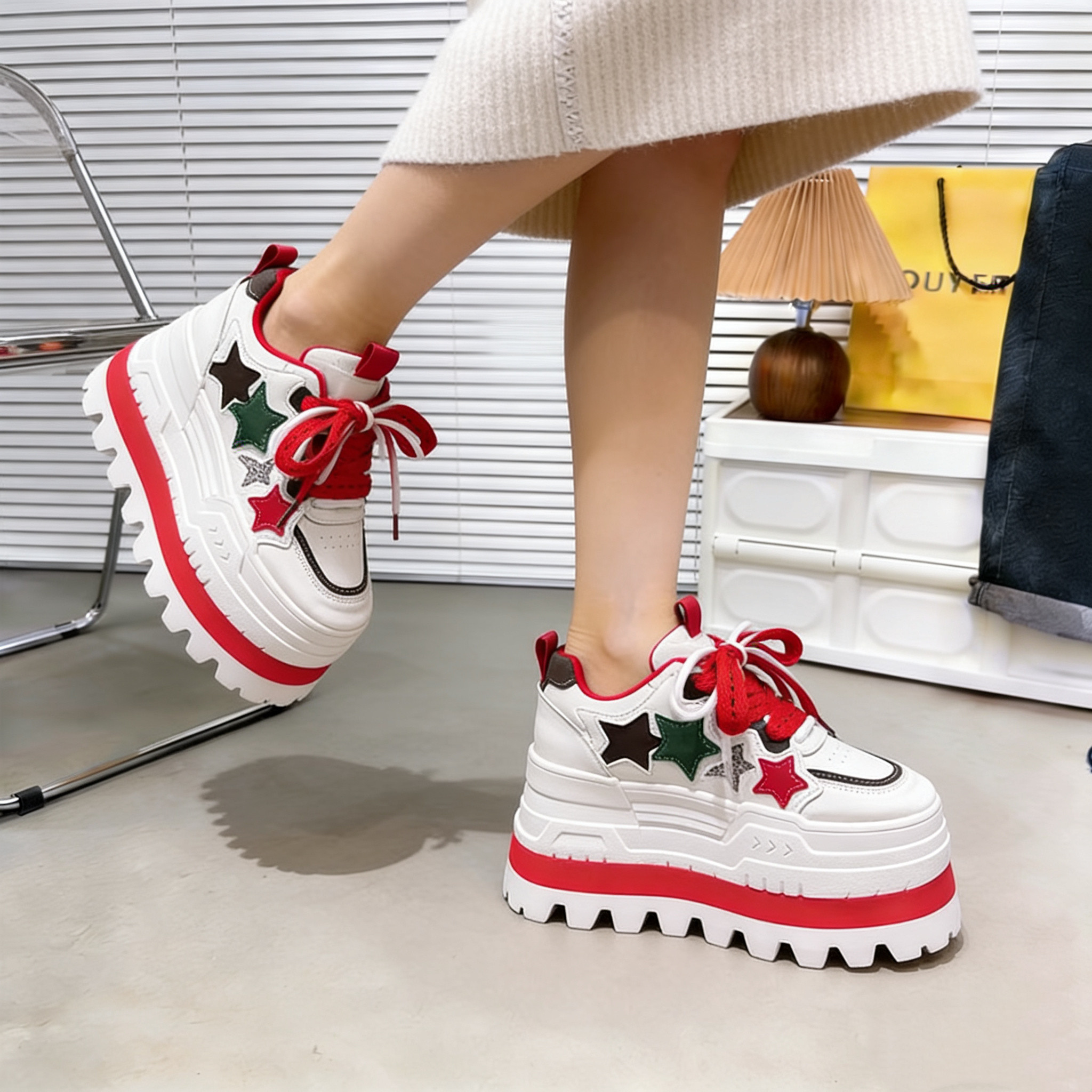 欧货星星亮片超高跟小个子增高9cm休闲鞋板鞋厚底休闲小白鞋女鞋,女鞋,时装靴,淘宝优惠券,粉丝福利购,淘宝优惠卷