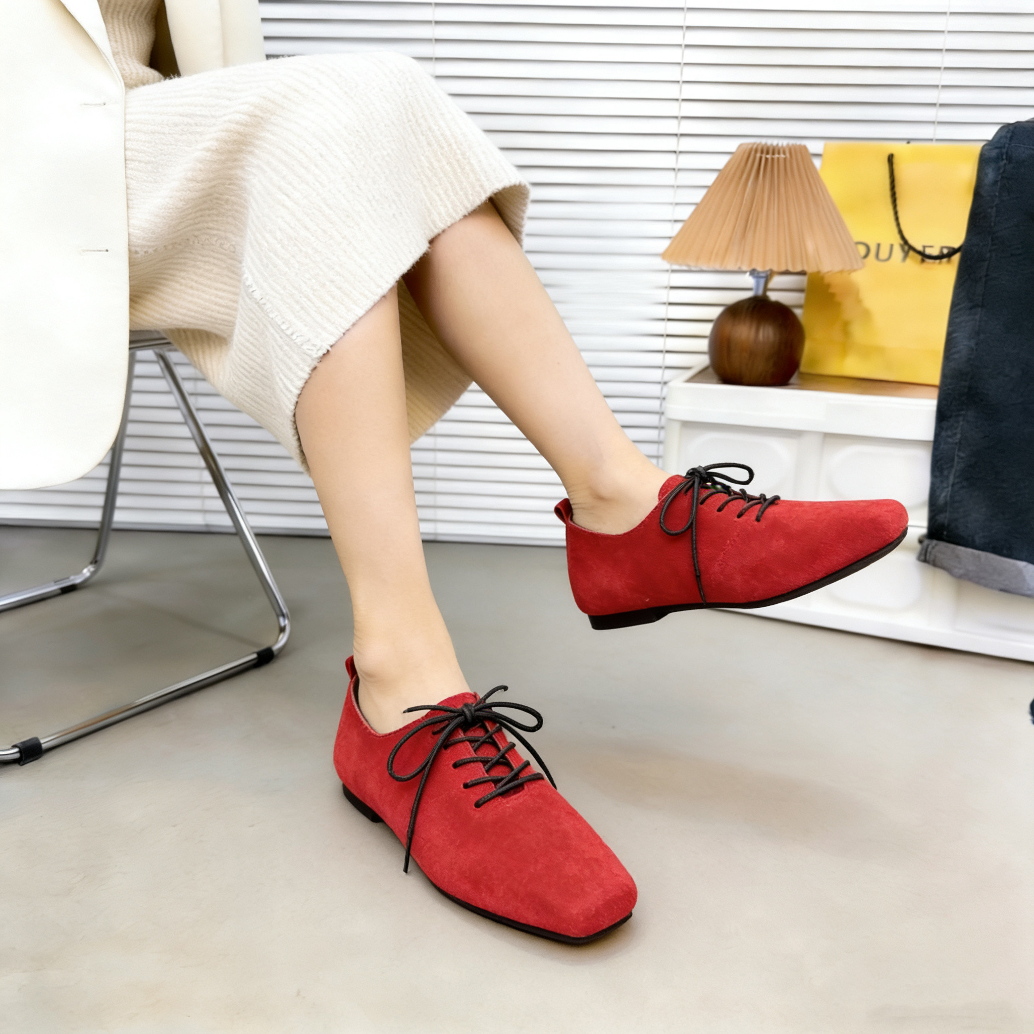 真皮~磨砂牛皮方头系带温柔芭蕾风平底鞋休闲百搭柔软单鞋女鞋潮,女鞋,时装靴,淘宝优惠券,粉丝福利购,淘宝优惠卷