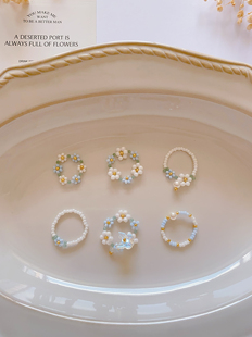 茉莉花纱 原创设计新款花朵串珠戒指手工制作简约百搭饰品指环