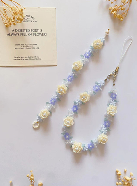 茉莉奶白 秋冬小清新手工串珠手链时尚百搭公主项链手机链蓝色系