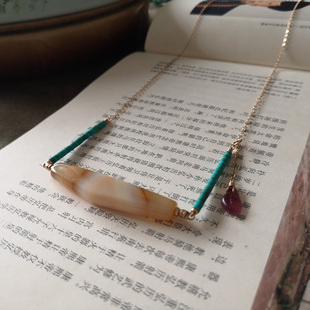 [观心]老缠丝玛瑙羊角勒子 14K包金项链