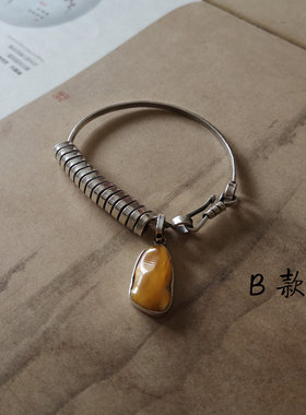 [观心]999银纯手工缠丝银镯吉坠