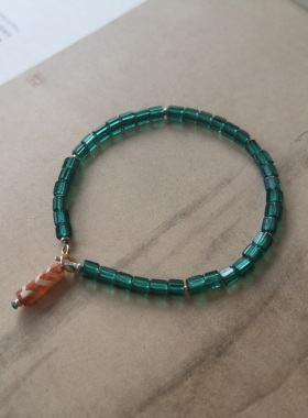 [观心]西亚镶蚀珠祖母绿琉璃手链