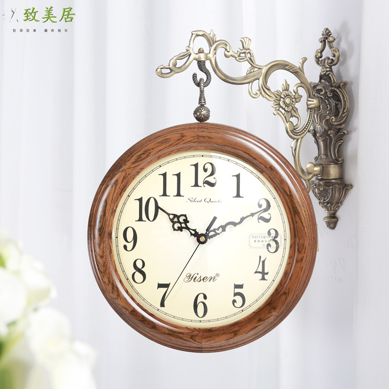 European style White oak Double-sided clock a living room solid wood fashion Simplicity Large modern Mute originality Retro Wall clockin the Home accessories , Home bell ornaments/Alarm Clock , Wall clock  category - from Buy2taobao.com to provide professional Taobao agent buy service