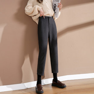 子八分烟管裤 xs裤 女秋冬加绒小个子穿搭配马丁靴裤 八分哈伦毛呢裤