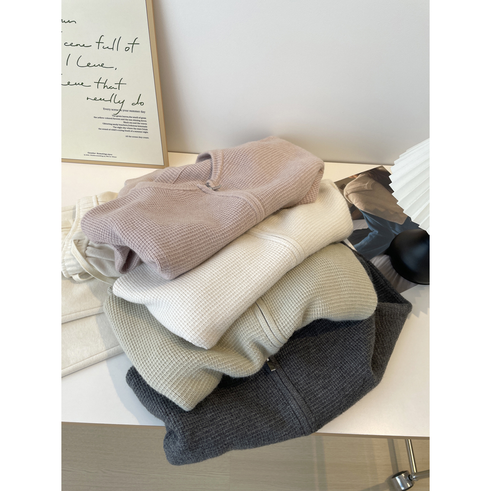 温柔显白双拉链毛衣外套