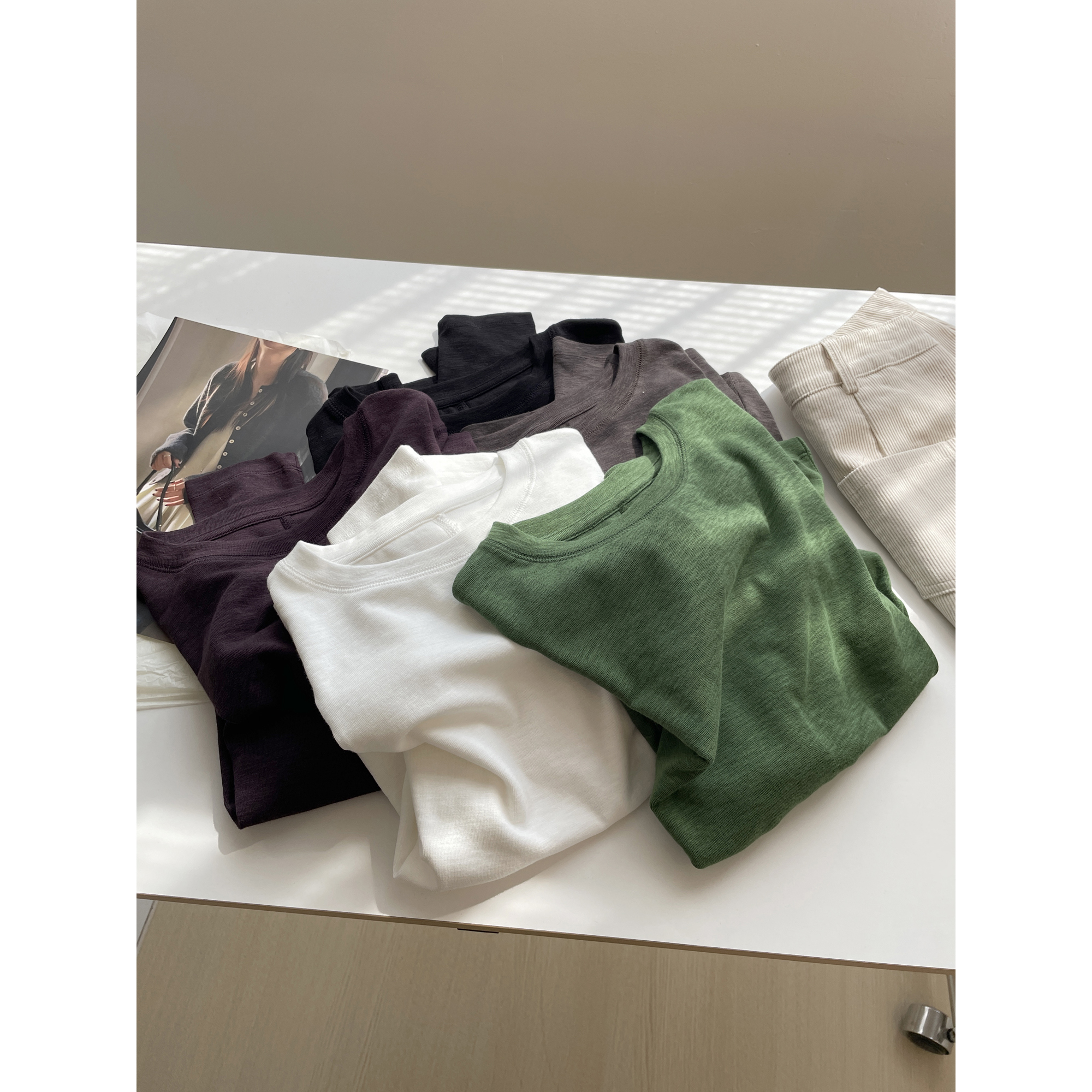 软糯亲肤~纯色圆领长袖t