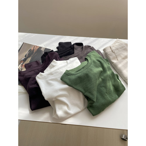 软糯亲肤~纯色圆领长袖t