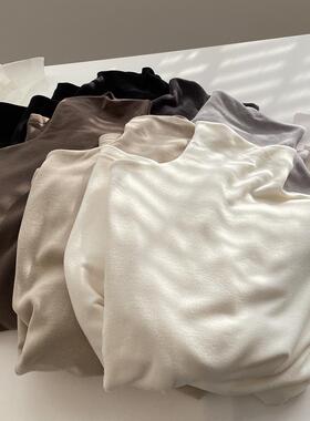 内里磨毛绒~半高领绵羊毛打底衫女！24冬季纯色加厚软糯内搭长袖t