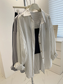 开衫 韩系竖条纹防晒衬衫 刺绣翻领宽松轻薄休闲长袖 夏季 薄外套 女