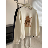 24冬季 高支奥利绒 猫咪圆领加绒卫衣女 韩系显白小个子休闲上衣