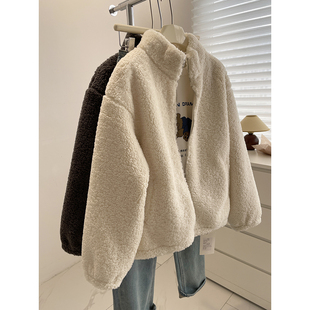 小个子仿羊羔毛加厚休闲拉链夹克 24冬季 氛围感 立领毛毛外套女