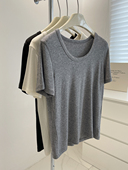 U领弹力显瘦上衣通勤纯色短袖 薄款 tee 夏季 简约时髦感天丝T恤女