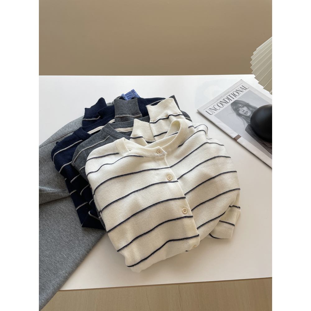 含羊毛~软糯撞色条纹针织开衫