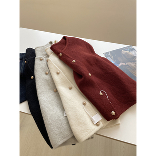 法式复古小金扣针织马甲女！24秋冬韩系显白纯色叠穿无袖毛衣背心