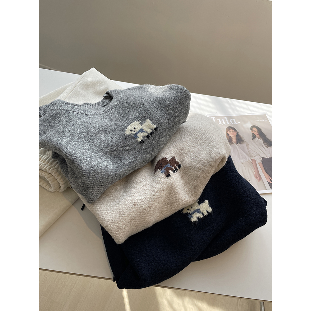 可爱小狗提花软糯套头毛衣