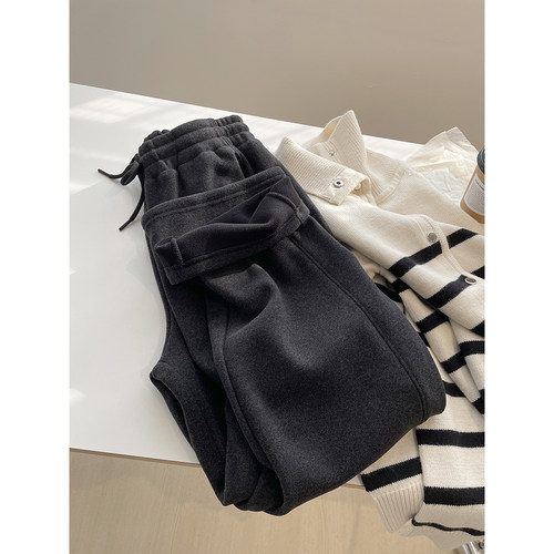 加绒加厚高腰糯米阔腿裤