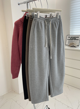 灰色加绒弯刀休闲裤！冬季加厚高腰显瘦宽松阔腿运动长裤香蕉裤女
