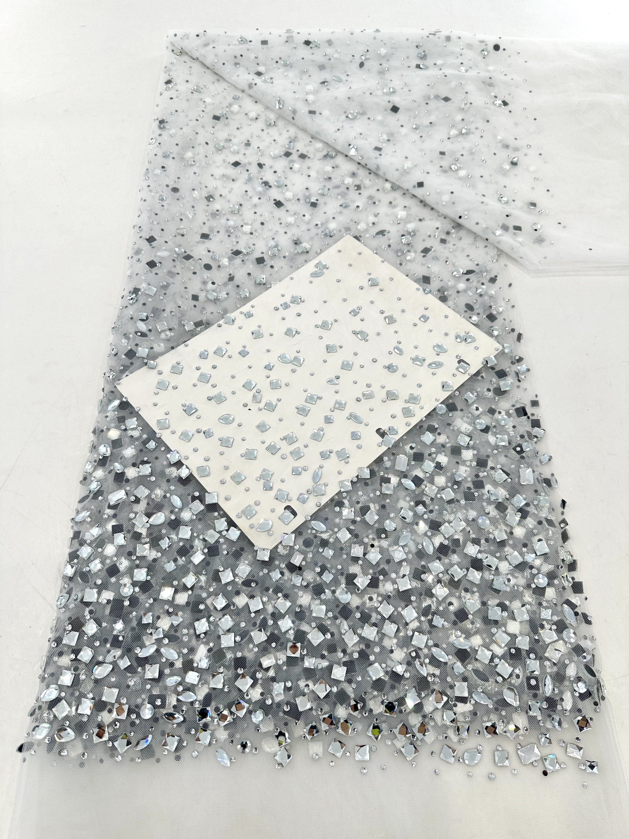 新款闪亮水钻渐变烫钻蕾丝布料婚纱礼服面料蕾丝布料diy辅料布料