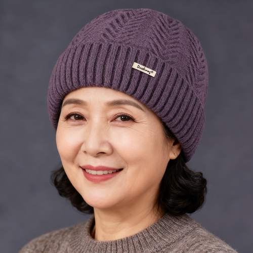 秋冬老年人老太太保暖毛线针织帽加绒中老年妈妈老人帽子女奶奶帽