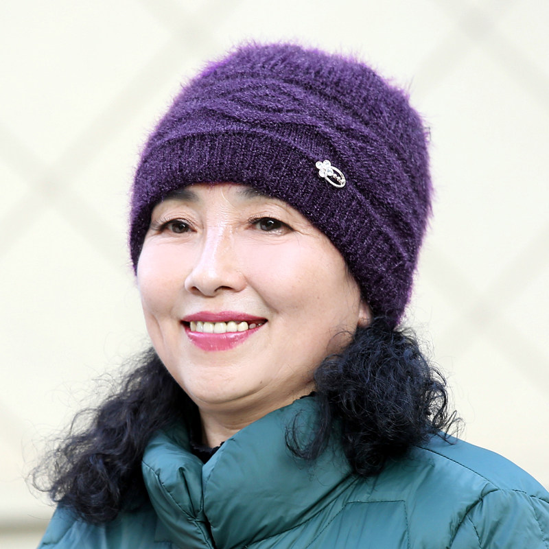 冬季新款老人帽子女加绒加厚中老年妈妈帽针织百搭套头保暖毛线帽
