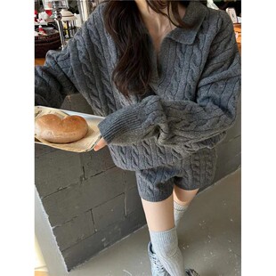 高级感法式灰色毛衣针织连衣裙子早秋季2025年新款小个子套装短裙