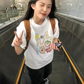 21支纯棉210克100%棉慵懒宽松卡通印花短袖 T恤女