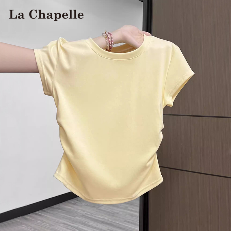 拉夏贝尔奶黄色正肩t恤女短袖夏